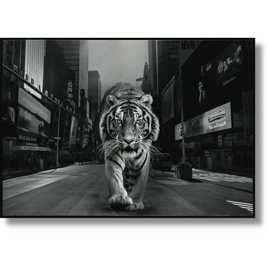 Untamed Urban Jungle Majestic Tiger in Times Square Canvas Wall Art In Multi