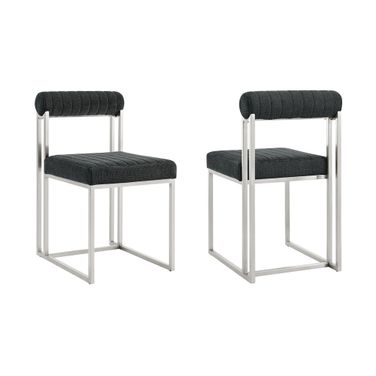 Upholstered Polyester Open Back Dining Side Chairs Set of 2 In Grey and Silver