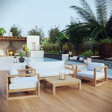 Upland 4 Piece Outdoor Patio Teak Set In Natural White
