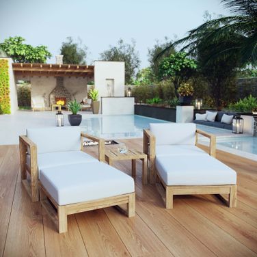 Upland 5 Piece Outdoor Patio Teak Set In Natural White