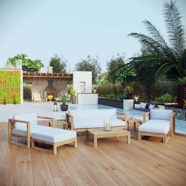 Upland 8 Piece Outdoor Patio Teak Set In Natural White