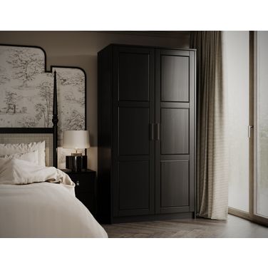 Urban 2-Door Wardrobe Armoire with Raised Panel Doors In Black