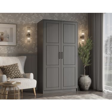 Urban 2-Door Wardrobe Armoire with Raised Panel Doors In Gray