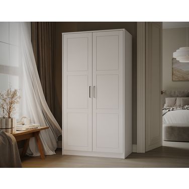 Urban 2-Door Wardrobe Armoire with Raised Panel Doors In White