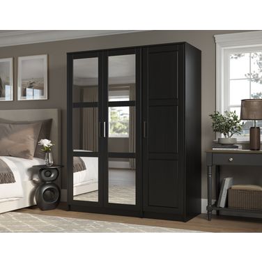 Urban 3-Door Wardrobe Armoire with Mirrored Doors In Black