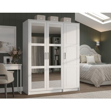 Urban 3-Door Wardrobe Armoire with Mirrored Doors In White