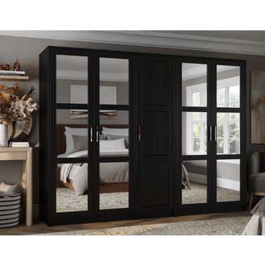 Urban 5-Door Wardrobe with Mirrored Door In Black