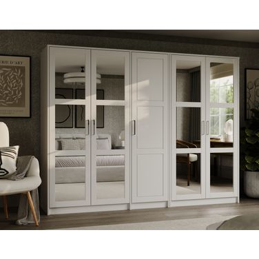 Urban 5-Door Wardrobe with Mirrored Door In White