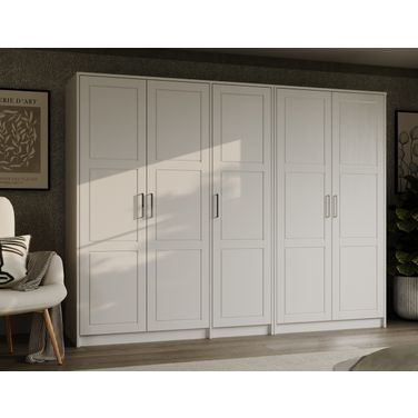 Urban 5-Door Wardrobe with Raised Panel Doors In White