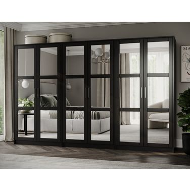 Urban 6-Door Wardrobe with Mirrored Doors In Black