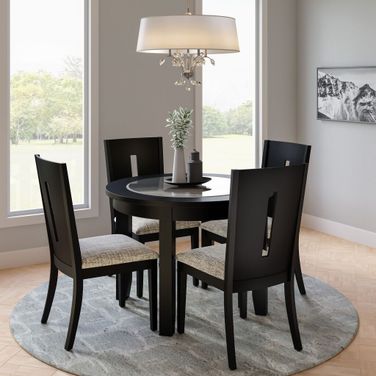 Urban Icon 42 Inch Round 5 Piece Dining Set with Upholstered Chairs In Black