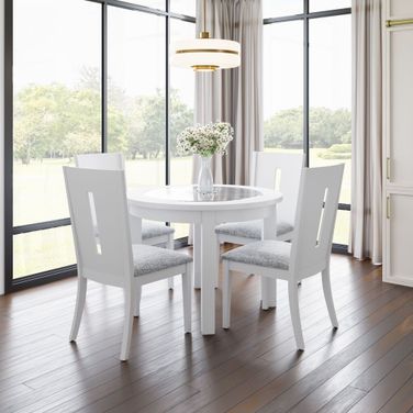 Urban Icon 42 Inch Round 5 Piece Dining Set with Upholstered Chairs In White