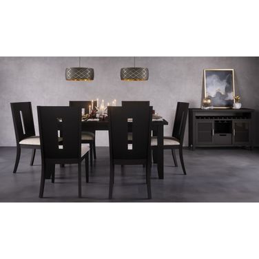 Urban Icon 66 Inch 7 Piece Dining Set with Upholstered Chairs In Black
