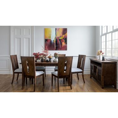 Urban Icon 66 Inch 7 Piece Dining Set with Upholstered Chairs In Merlot