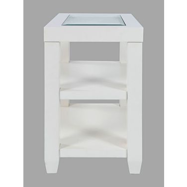 Urban Icon Glass Inlay Chair Side End Table with Storage In White