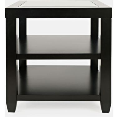 Urban Icon Glass Inlay End Table with Storage In Black
