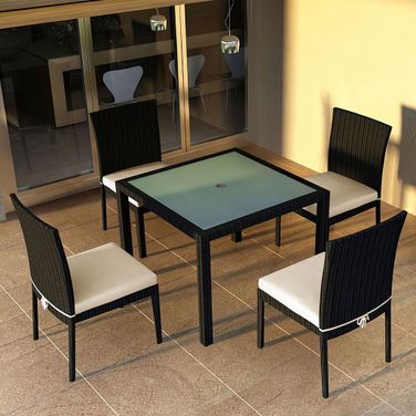 Urbana 5 Piece Dining Set In Canvas Flax and Coffee Bean