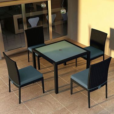Urbana 5 Piece Dining Set In Cast Lagoon and Coffee Bean