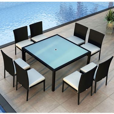 Urbana 9 Piece Square Dining Set In Canvas Natural and Coffee Bean