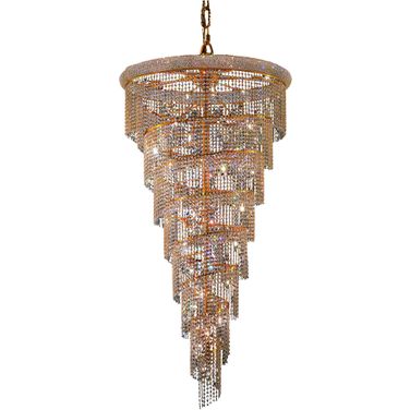 Spiral 36" Gold 26 Light Chandelier With Clear Royal Cut Crystal Trim