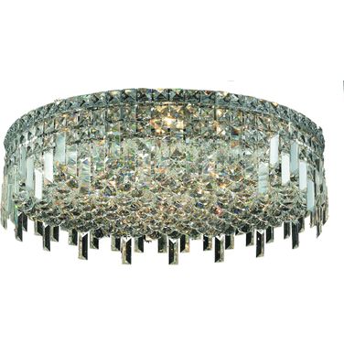 V2031F24C/RC Maxime 24" Chrome 9 Light Flush Mount With Clear Royal Cut Crystal Trim