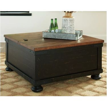 Valebeck Black and Brown Square Lift Top Cocktail Table