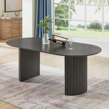Valencia 80 Inch Oval Dining Table with Dual Pedestal Base In Gray Oak Finish
