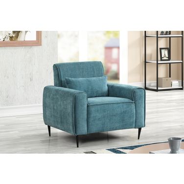 Valentina 38.5 Inch Chenille Chair with Metal Legs and Throw Pillow In Blue