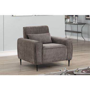 Valentina 38.5 Inch Chenille Chair with Metal Legs and Throw Pillow In Gray