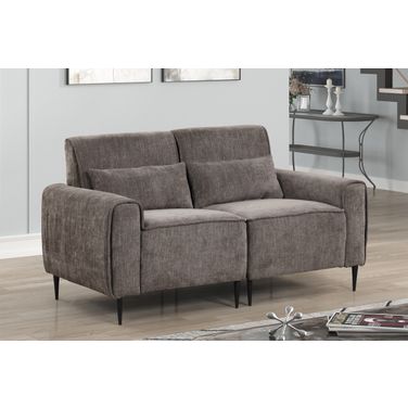 Valentina 62 Inch Chenille Loveseat with Metal Legs and Throw Pillows In Gray