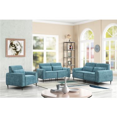 Valentina 74 Inch Chenille Sofa Loveseat Chair Living Room Set In Blue