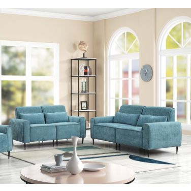 Valentina 74 Inch Chenille Sofa Loveseat Living Room Set In Blue