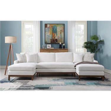 Valiant Sectional Sofa with 4 Pillows In Ivory Chenille