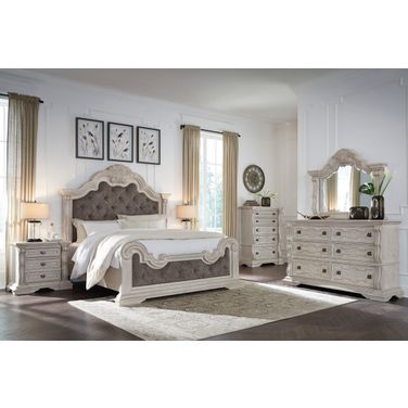Valleymont Upholstered Panel Bedroom Set In Antique White