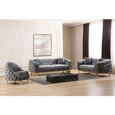 Vanessa 3 PC Living Room Set Made with Wood In Gray