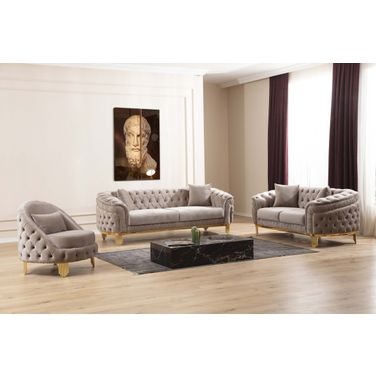 Vanessa 3 PC Living Room Set Made with Wood In Taupe