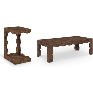Vassa Burl Veneer Occasional Table Set In Brown and Stained Walnut