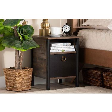 Vaughan Modern and Contemporary Two-Tone Rustic Brown and Black Finished Wood Nightstand