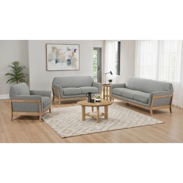 Vaughn Fabric Upholstered Flared Arm Living Room Set In Grey