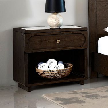 Vellara Nightstand Quartz Top with LED In Dark Walnut