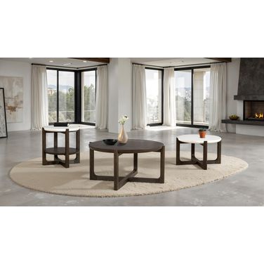 Vellara Occasional Table Set with Stone Top In Dark Walnut