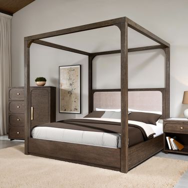 Vellara Queen Canopy Bed In Dark Walnut