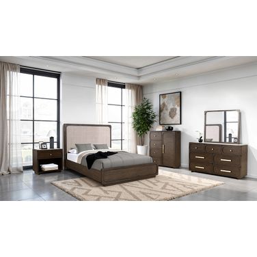 Vellara Upholstered Bedroom Set In Dark Walnut