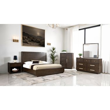 Vellara Wood Panel Bedroom Set In Dark Walnut