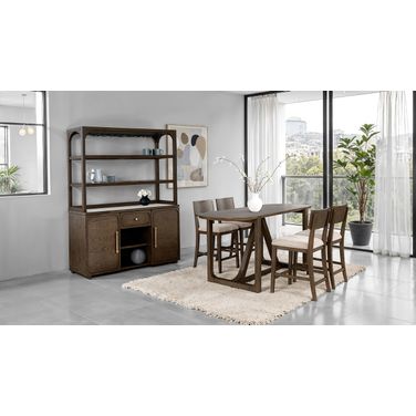 Vellara Wood Top Counter Height Dining Room Set In Dark Walnut