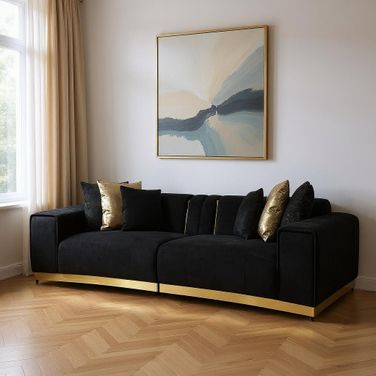 Velvet Modular Curved Two Piece Sectional with Toss Pillows In Black