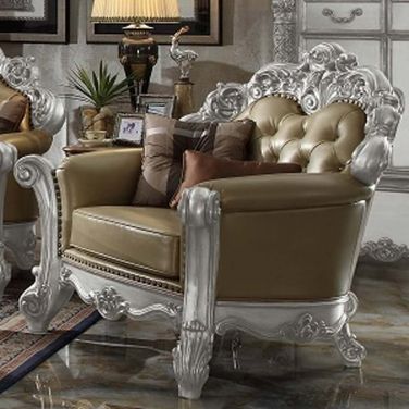 Vendome Chair With 2 Pillows In Bone Pu And Silver Patina