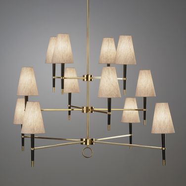 Ventana Three-Tier Chandelier In Natural Linen/Black/Brass