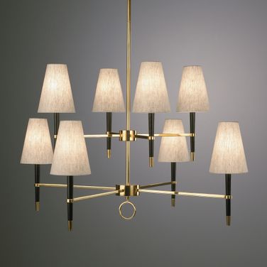 Ventana Two-Tier Chandelier In Natural Linen/Black/Brass