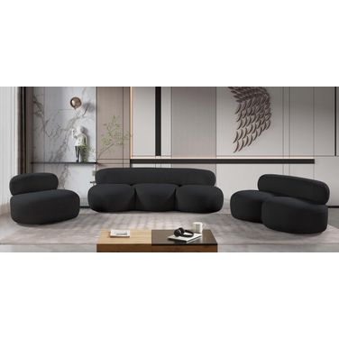 Venti Boucle Fabric Living Room Set In Black